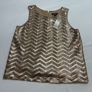 NWT Bebe Uptown Leather And Shine Gold Sequin Tank Top Size Medium New